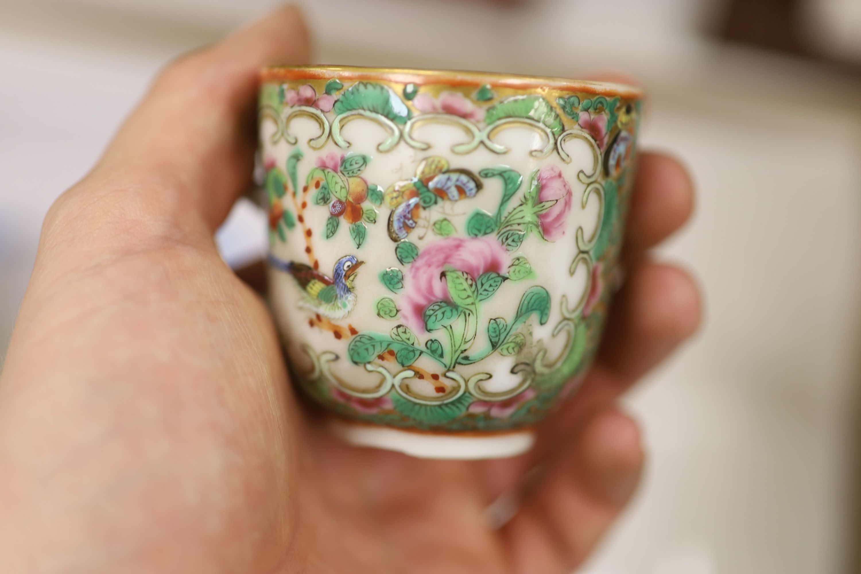 A 19th century Chinese famille rose five piece porcelain tea set